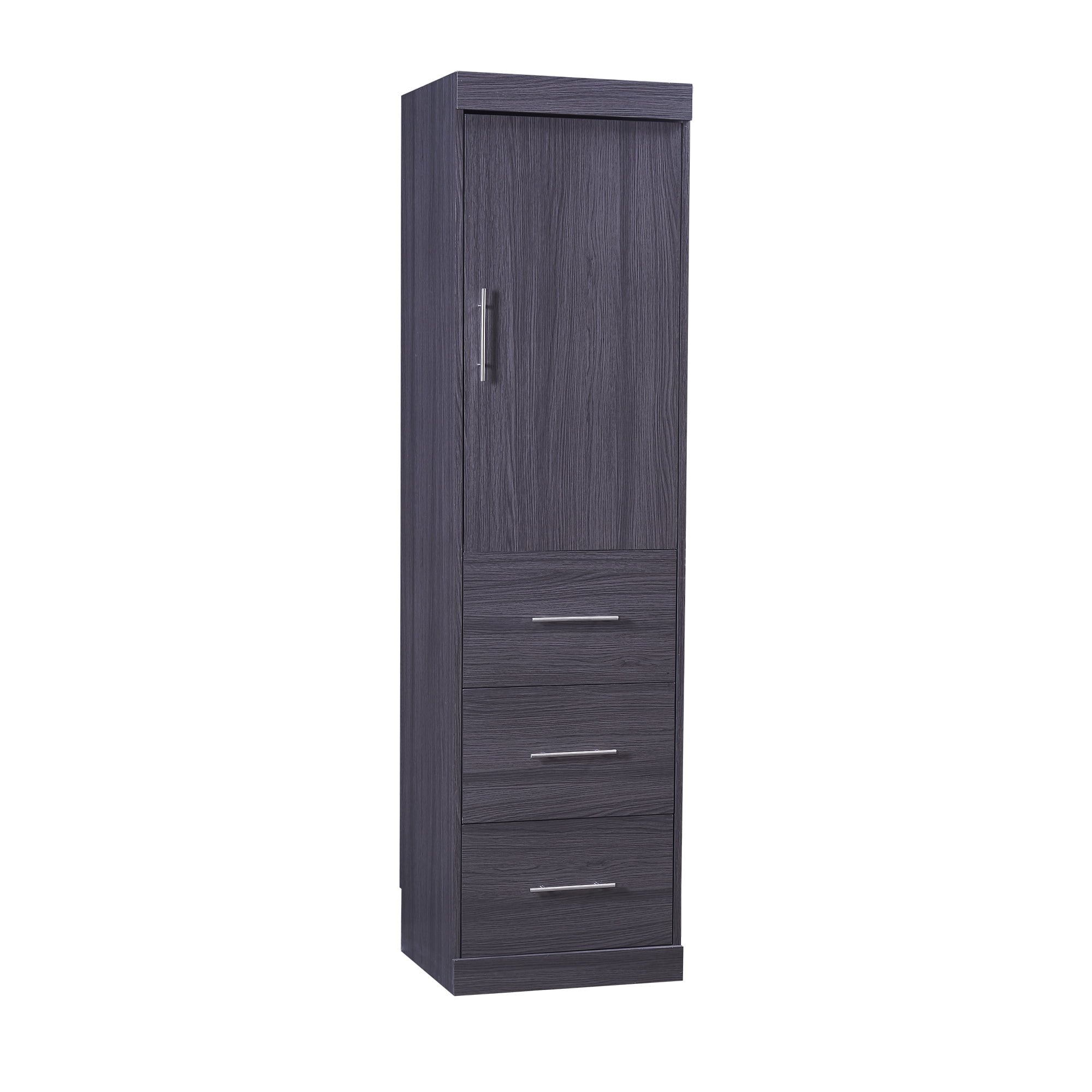 Euroco Wood Full Size Murphy Wall Bed with Wardrobe and Drawers for Living Room, Moveable Wardrobe and Drawers, Space-Saving & Easy Open and Close, Gray
