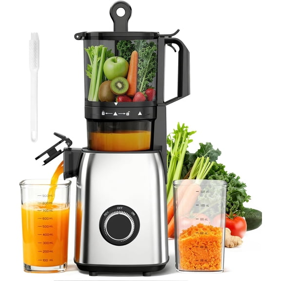 WAA 300W Cold Press Juicer 5.4" Extra Wide Feed Chute,98% High Yield,Compact Easy Clean for Whole Vegetables & Fruits