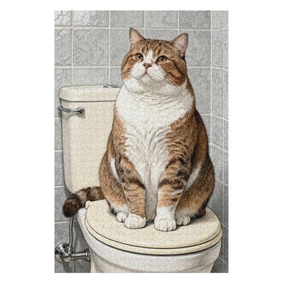 Cat Sitting on The Toilet 500 Piece Jigsaw Puzzle for Adults, Humorous Bathroom Scene Puzzle for Home Decor, Fun Relaxing DIY Activity for Adults