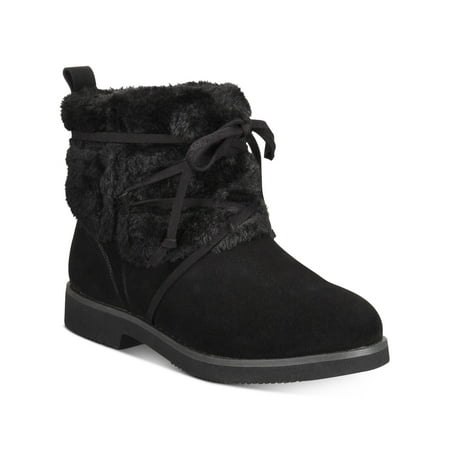 

STYLE & COMPANY Womens Black 0.5 Platform Lace Fur Trim Zijune Round Toe Block Heel Slip On Leather Booties 5 M