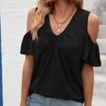thumbnail image 2 of Ihhxva Women Oversized Tops Loose Fit Summer Cold Shoulder Blouse V-Neck Flutter Sleeve Top Casual Flowy Tunic Blouson Cotton Lightweight S-2XL, 2 of 9