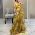 thumbnail image 2 of Prdecexlu Women's Floral Tulle Wedding Guest Dress Spaghetti Straps V Neck A Line Formal Colorful Cocktail Maxi Dresses Yellow S, 2 of 3