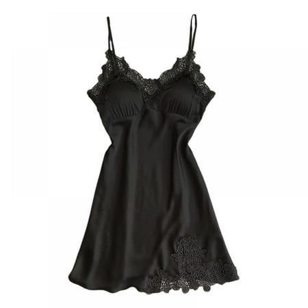 

New Short-sleeved Skirt Hollow Lace Imitation Silk Sling Simple Adjustable Thin Home Nightdress
