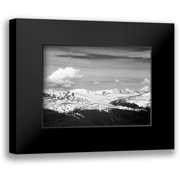 Adams, Ansel 14x11 Black Modern Framed Museum Art Print Titled - View at timberline, dark foreground, light snow capped mountain, gray sky, in Rocky Mountain Nationa