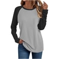 thumbnail image 4 of CHGBMOK Baseball Shirts for Women Plus Size Color Block Raglan Long Sleeve Tunic Tops Crew Neck Workout Jersey T-shirts, 4 of 5