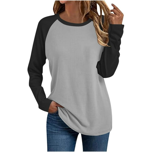 FAIWAD Womens Long Sleeve Tops Casual Loose Raglan Sleeve Color Block Tshirts Casual Crewneck Basic Pullover Tops