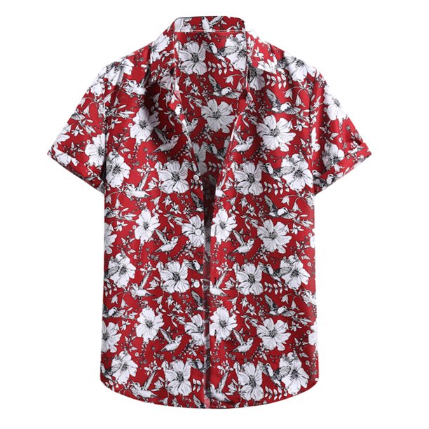 Blusa informal de manga corta con botones para la playa y estampado floral para hombre Pompotops oipoqjl48519