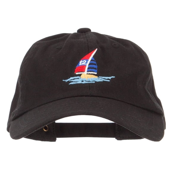 Sailboat and Ocean Embroidered Unstructured Cap - Black OSFM