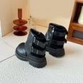 thumbnail image 3 of Girl's Fold Over Ankle Boots Winter Waterproof Leather Furry Lined Round Toe Fashion Buckle Strap Zipper Motorcycle Riding Booties 1 Big Kid Black, 3 of 6