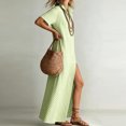 thumbnail image 6 of Women's Summer Striped Splited Maxi Casual Dress Short Sleeve V Neck Split Hem Boho Beach Vacation Dresses M, 6 of 6