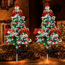 Solar Powered Christmas Tree Light with Snow Flocked Branches | 40 LED Outdoor Yard Decoration | IP65 Weatherproof for Garden Lawn Patio | Includes Red Bells Bows | Auto On/Off & 2 Light Modes