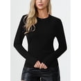 thumbnail image 4 of Aiyino Womens Basic Shirts Ribbed Long Sleeve Blouses Crewneck Casual Slim Fitted Knit Tops,Black M, 4 of 10