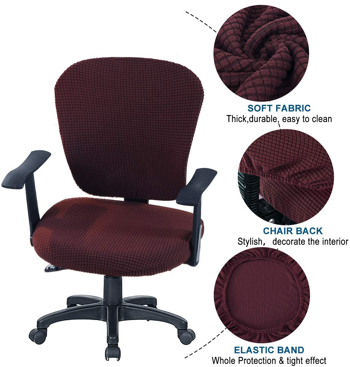 Office Chair Cover 2 Piece Stretchable Computer Office Chair Covers Universal Chair Seat Covers Stretch Rotating Chair Slipcovers Washable Spandex Desk Chair Cover Protectors - image 4 of 7