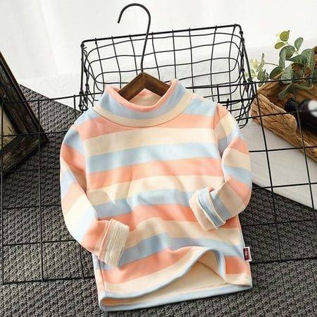 

Little Boys Girls Turtleneck Thermal Tops Long Sleeve Striped Tee Winter Baselayer Warm Undershirt