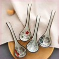 thumbnail image 4 of 4 PCS Chinese and Japanese Ceramic Soup Spoons Set Asian Retro Chinese Ceramic Rice Spoons Curved Handle Ramen Soup Spoon Painted Flower Ceramic Spoons with Long Handle for Salad, Flower 2, 4 of 5