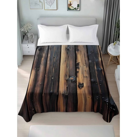 Queen Size Flat Sheet Only,Brown Wooden Grain Soft Top Bed Sheets Breathable Bedding Sheet Vintage Shabby Plank Microfiber Hotel Luxury Top Sheets