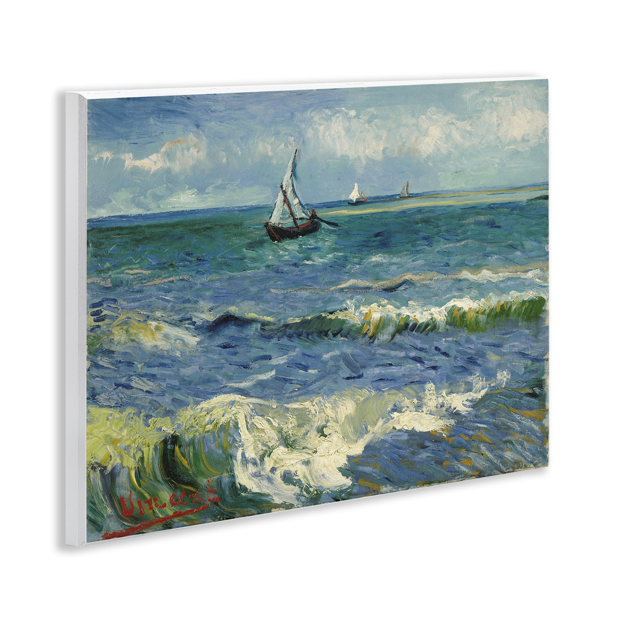 Stupell Industries Classical Seascape with Boat Nautical & Beach Painting Unframed Art Print Wall Art, 14 x 11