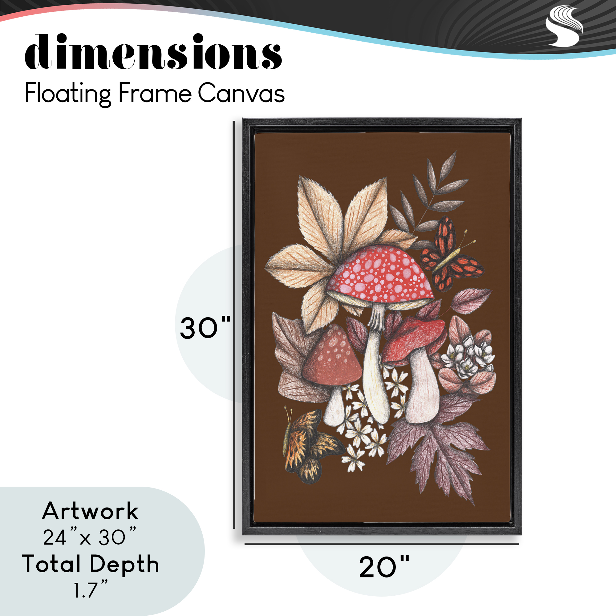 Autumnal Mushrooms Magic Black Framed Floater Canvas Wall Art, design by Cecilia Battaini