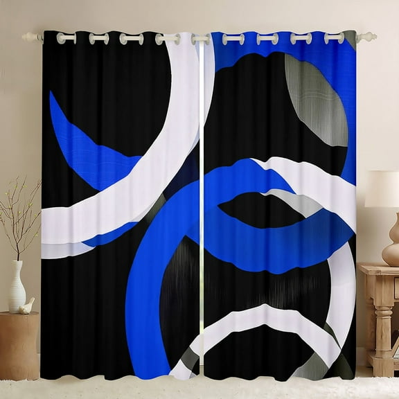 Erosebridal Blue Circle Curtains for Living Room,Geometric Stripes Blackout Curtains Set of 2 (38x45),Round Lines Curtains and Drapes (38x45),Abstract Bedroom Decorative