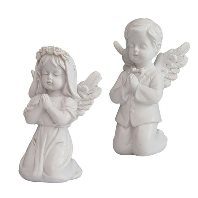 2 figuras de ángel de resina. Adornos de ángel decorativos. Estatuas de ángel.