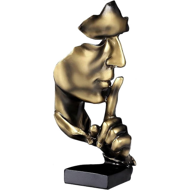 Silence Is Golden Sculpture Modern Minimalist Abstract Craft, Living Room Wine Cabinet Bedroom, Broken Face Creative Thinker Ornament Souvenir Real Li