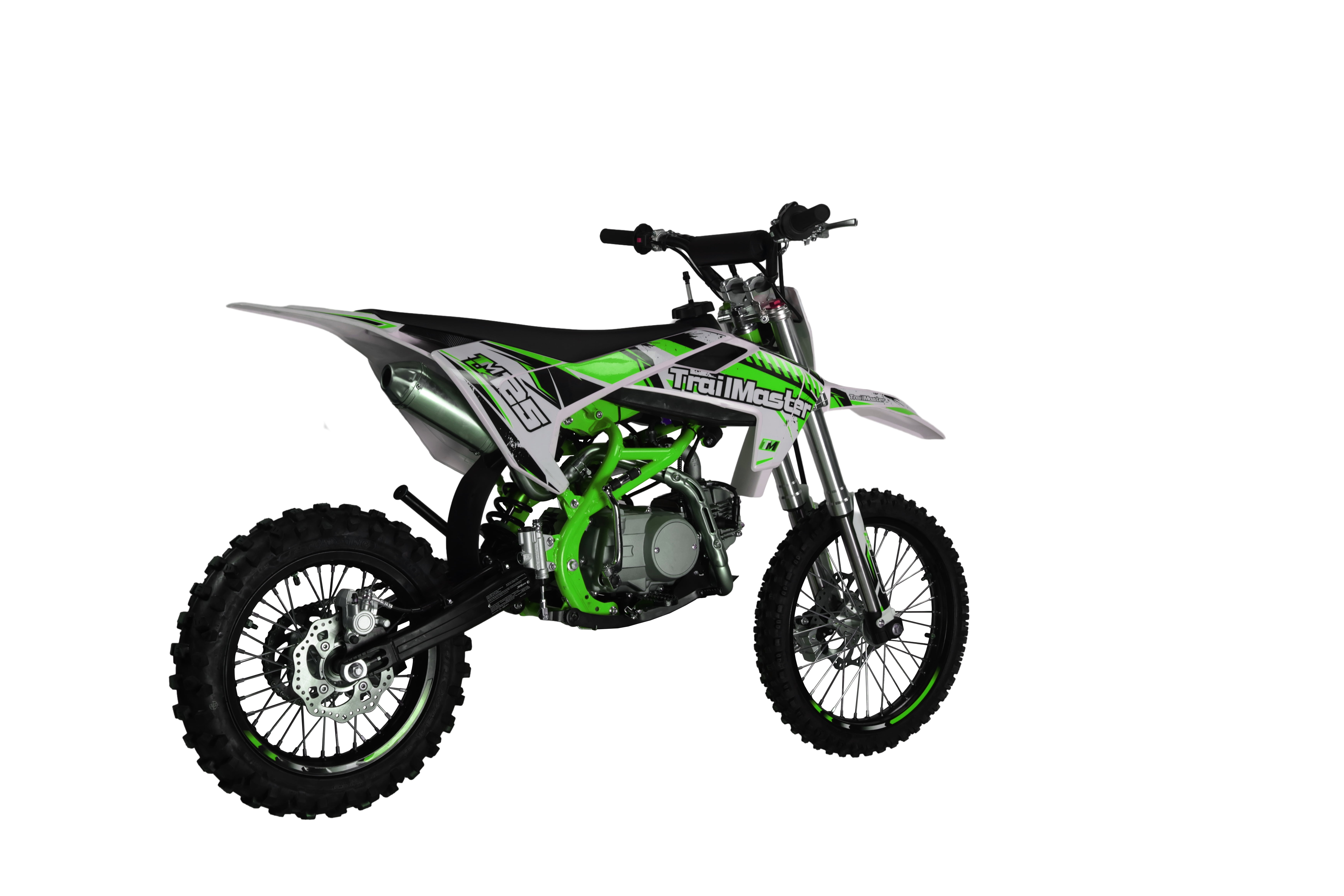 TrailMaster LK125 123cc Youth Dirt Bike, Max Speed 45 mph, Ages 16+, 32.9" Seat Height, 17"/14" Tires, Electric & Kick Start, Inverted Forks (Green)