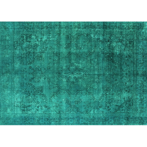 Ahgly Company Machine Washable Indoor Rectangle Oriental Turquoise Blue Industrial Area Rugs, 8' x 12'