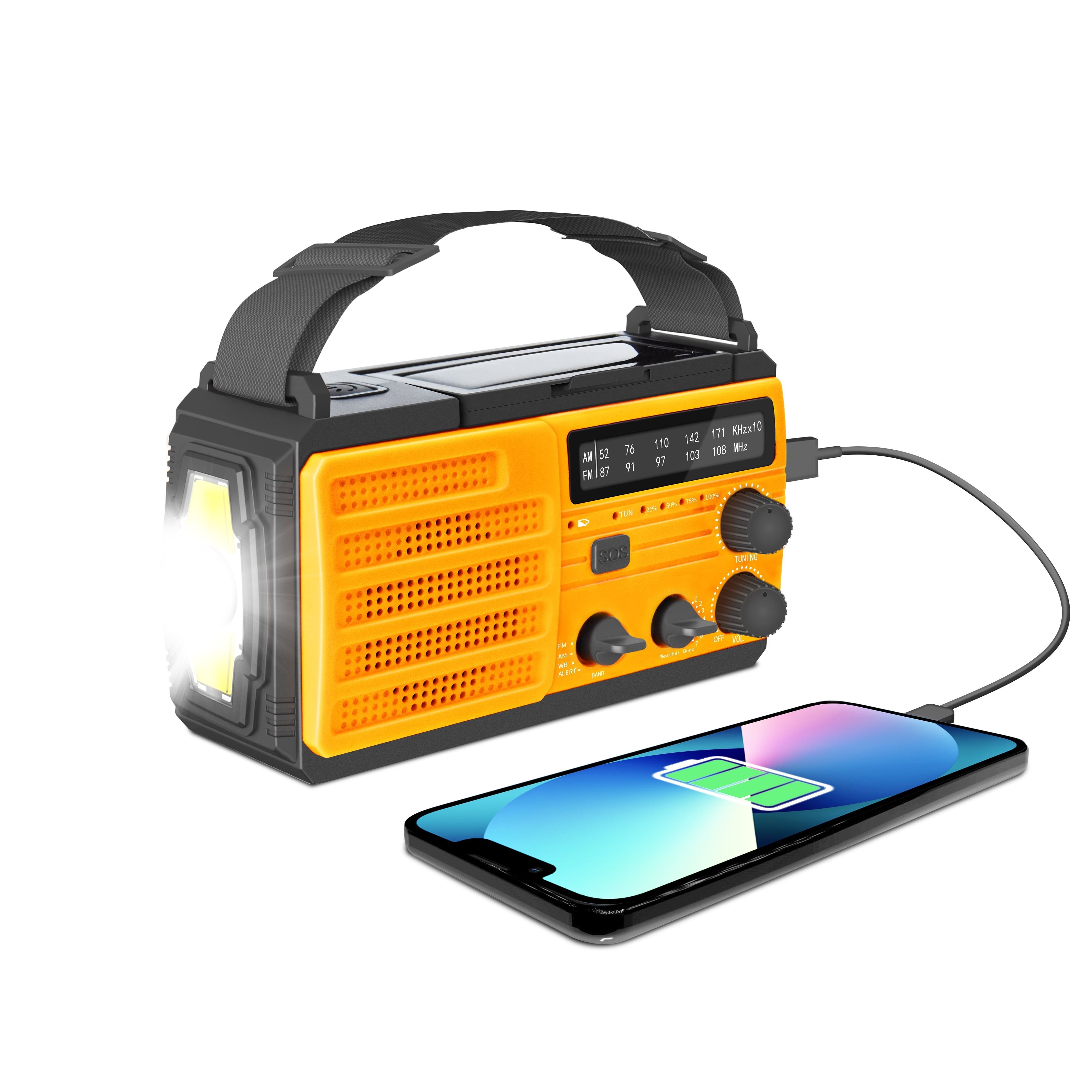 Kaito V3 AM/FM Weather Radio Solar Hand Crank Radio with 4000mAh-Power Bank Yellow