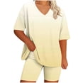 thumbnail image 3 of Women's V-Neck Short Sleeved Top and Pants Home Suit Set Lounge Wear Casual Daily Comfy Soft Lightweight Flowy Pajamas Sleepwear Loungewear | Aestivo,Yellow XL, 3 of 9