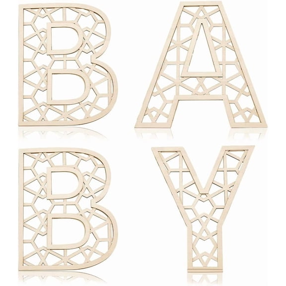 4pcs Wood Rattan Letters 8 Inch Letters Wall Decoration Rustic Wooden Letters Nursery Decor for Newborn Birthday Gift Wall