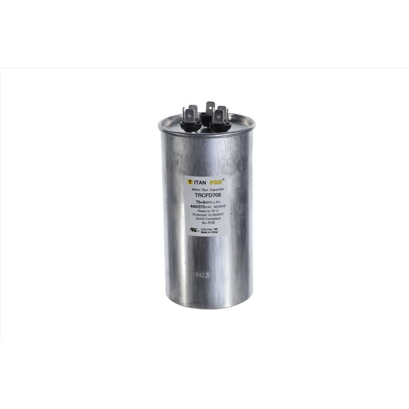 TitanPro Dual Motor TRCFD705 HVAC Round Run Capacitor, 70/5