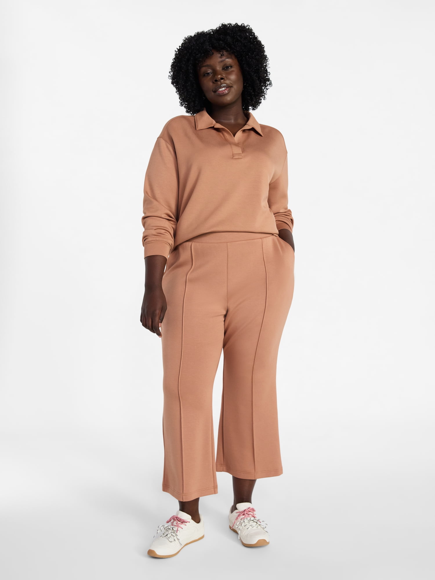 Terra & Sky Women's Plus Size Scuba Knit Kick Flare Pants, Sizes 0X-5X