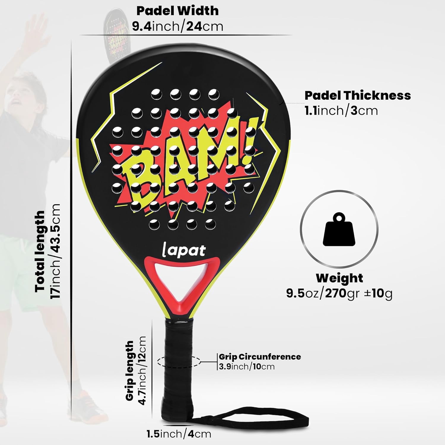 Padel Racket with Cover Bag - Carbon Surface with EVA Memory Foam- Paddle Tennis Racquets Lightweight -  Tennis