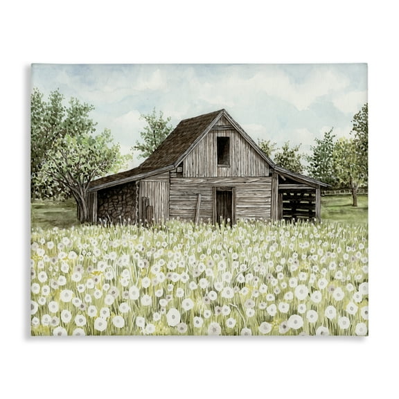 Stupell Industries White Poppy Farm Meadow Landscape & Nature Painting Wrapped Canvas Art Print Wall Art, 20 x 16