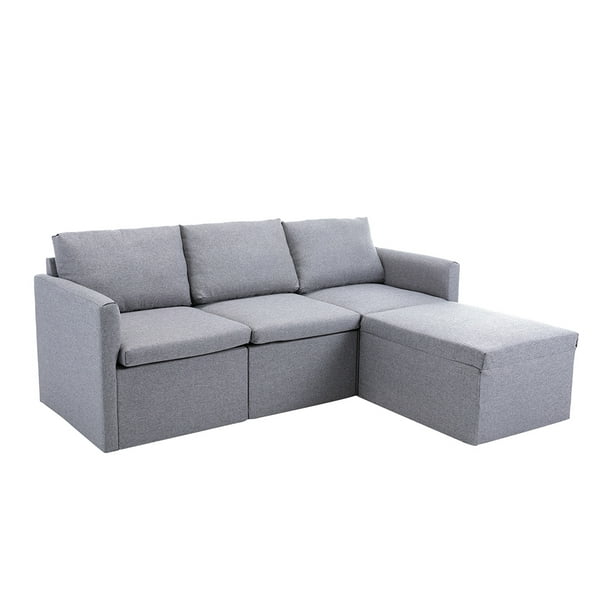 Modern L Shaped Sectional Sofa Bed Linen Fabric Sleeper Couch With Chaise Lounge Ottoman Gray Com - L Shaped Sectional Sleeper Sofa Modern L Shaped Sectional Sofa Bed Linen Fabric Sleeper Couch With Chaise Lounge Ottoman Gray Com - L Shaped Sectional Sleeper Sofa