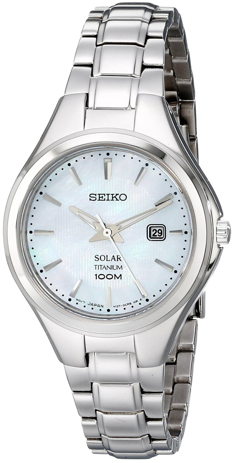 Seiko Women's Solar Titanium Case and Bracelet Pearl Dial Silver Watch ...