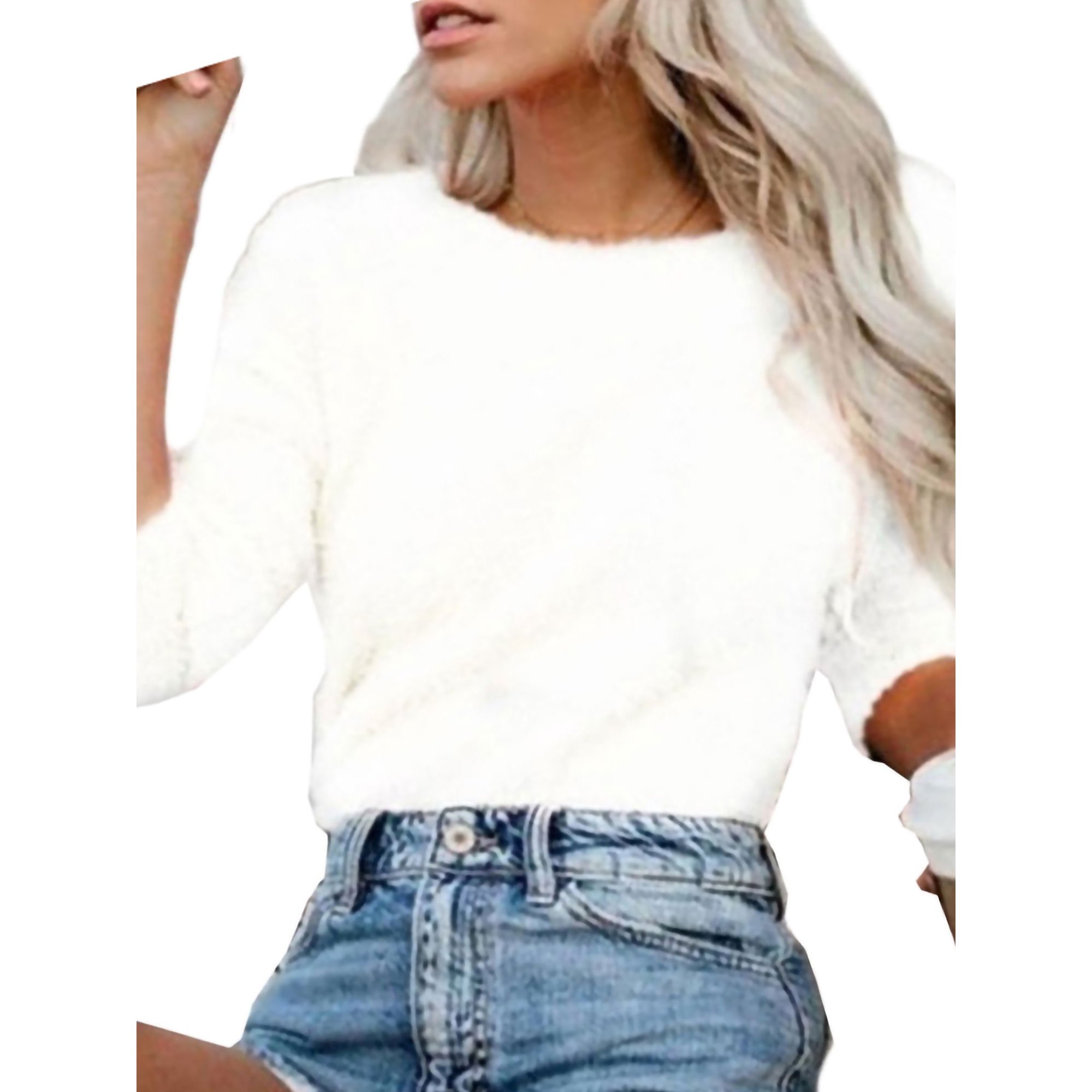 Niuer Women Slim Fit Solid Color Tunic Blouse Ladies Plain Jumper Fluffy  Dailywear Long Sleeve Fashionable Sweater White S - Walmart.com
