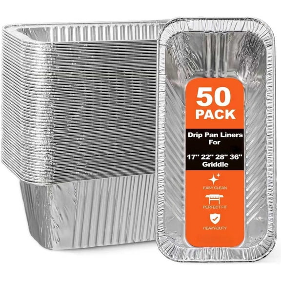 50-Pack Grease Cup Liners for Blackstone - Heavy-Duty Aluminum Foil Drip Pan for Blackstone 17 22 28 36 Inch Griddles Accessories, Disposable 5017 Grease Catcher - Save Time & No Grease Mess