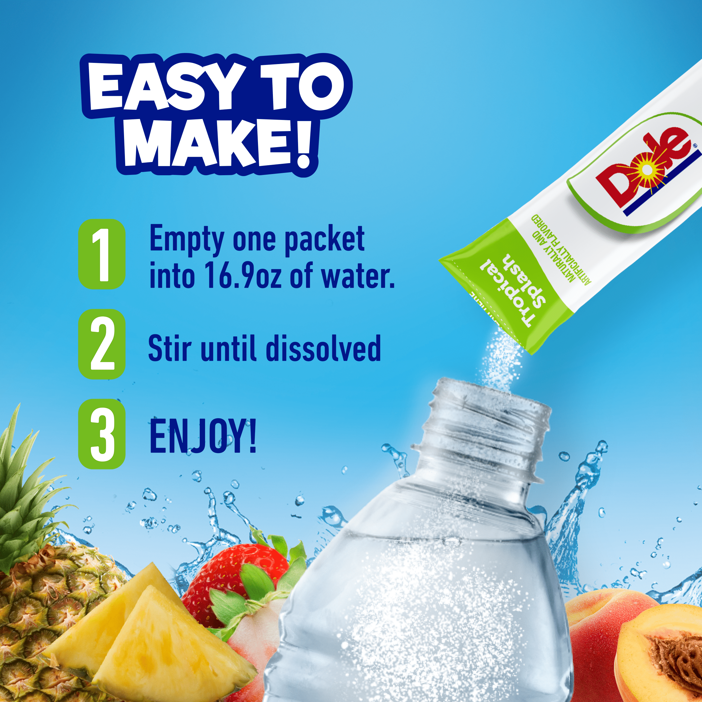 Dole Powder Drink Mix Variety Pack, Tropical, Peach Mango & Strawberry Pineapple, Sugar-Free, 30 Ct