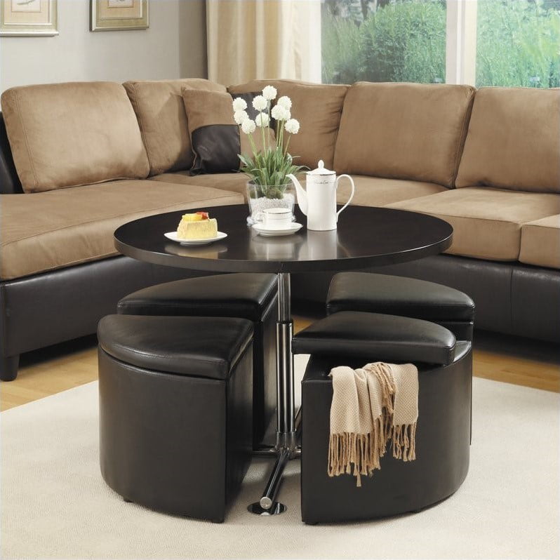 T Home Rowley Adjustable Coffee, Round Coffee Table Ottomans Underneath