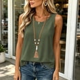 thumbnail image 4 of FDGIU Women's Round Neck Sleeveless Tank Top, Solid Cotton Linen Woven Loose Curved Hem Casual Camisole Blouse, 4 of 8