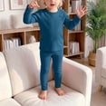 thumbnail image 2 of Pandaie Toddler Kids Solid Thermal Underwear Set Long Sleeve Base Layer Top Elastic Skinny Leggings Warm Loungewear Sleepwear Blue,2-3 Years, 2 of 5
