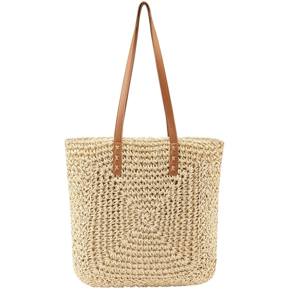 PIKADINGNIS Women Straw Shoulder Handbag Tote Shoulder Bag Summer Beach Woven Handmade Weaving Casual Bag for Vocation Travel