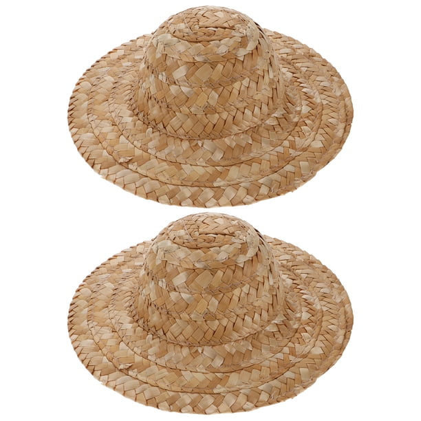 2 sombreros de paja tejidos en blanco que se pueden pintar con colores, sin terminar, para niños.
