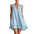 thumbnail image 2 of Jovrlynd Cotton Linen Dresses for Women 2026 Summer Boho Pockets Sleeveless V Neck Flowy Ruffle Mini Beach Sundress, S-2XL, 2 of 7