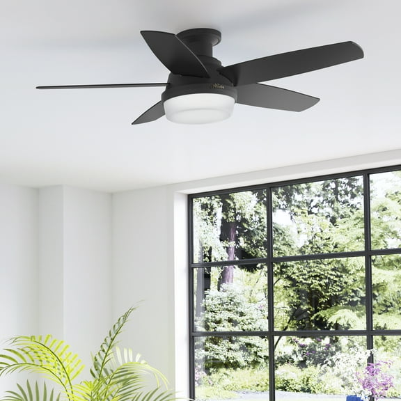 Restored Hunter Fan 48 Inch Black Ceiling Fan with LED Light Kit and Handheld Remote, Low Profile Ceiling Fan for Bedroom, Living Room, Dining Room, Kitchen, Office (Refurbished)