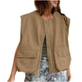 thumbnail image 2 of Womens Casual Zip Up Vest Oversized Sleeveless Cargo Blazer Jacket with Pockets Lightweight Ruched Hem Tops for Outdoor Vacation Travel, 2 of 7
