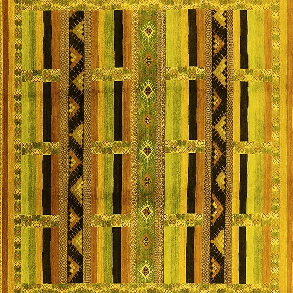 Ahgly Company Machine Washable Indoor Square Oriental Yellow Industrial Area Rugs, 8' Square