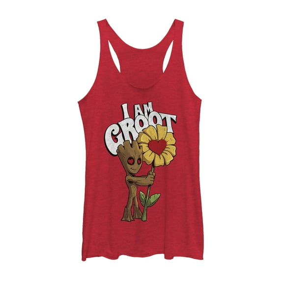 Women's Marvel Valentine's Day Groot Flower  Racerback Tank Top Red Heather Small