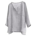 thumbnail image 2 of Designer Spring Summer Men's Casual Cotton Linen Solid Color Long Sleeve Shirts Loose Stand Collar Shirts Gray 2X, 2 of 5